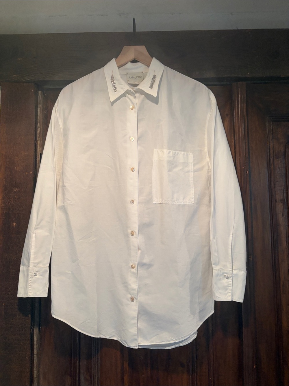 Saks Fifth Avenue -White Womens Button Front Dress Shirt metallic silver 🪽